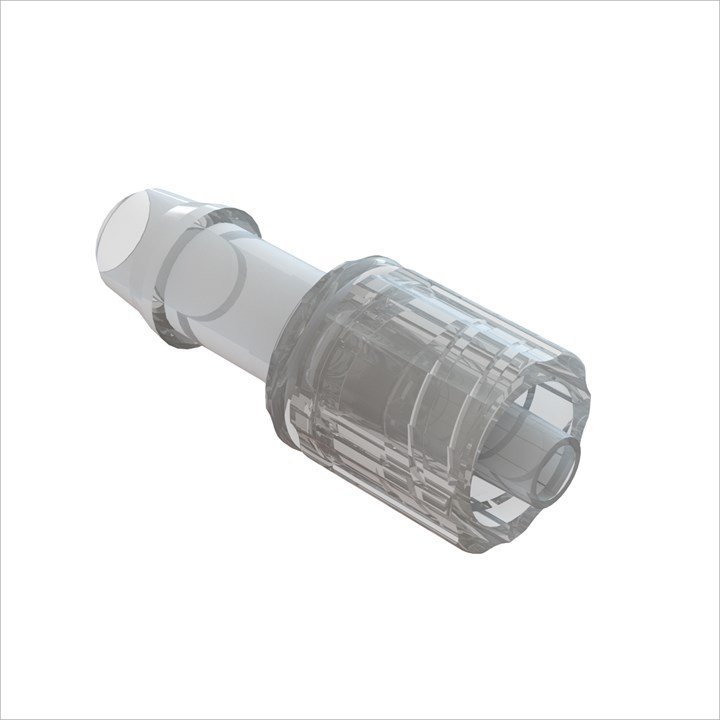 Rotating Male Luer to 1/4" Barb - High Flow with Ring - Clear Polycarbonate