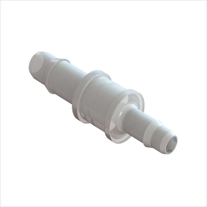 Straight Reducing Connector 1/8" to 3/32" Rigid Barbs (3mm to 2.25mm) ID Tubing - Kynar 1000HD