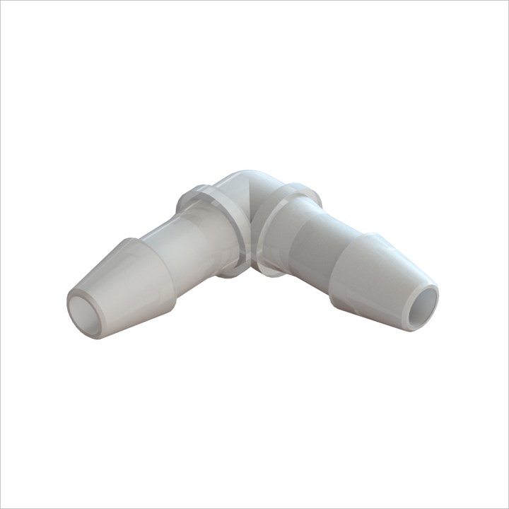Elbow Connector with 3/32" Barbs (2.25mm) ID Tubing - Kynar 1000HD