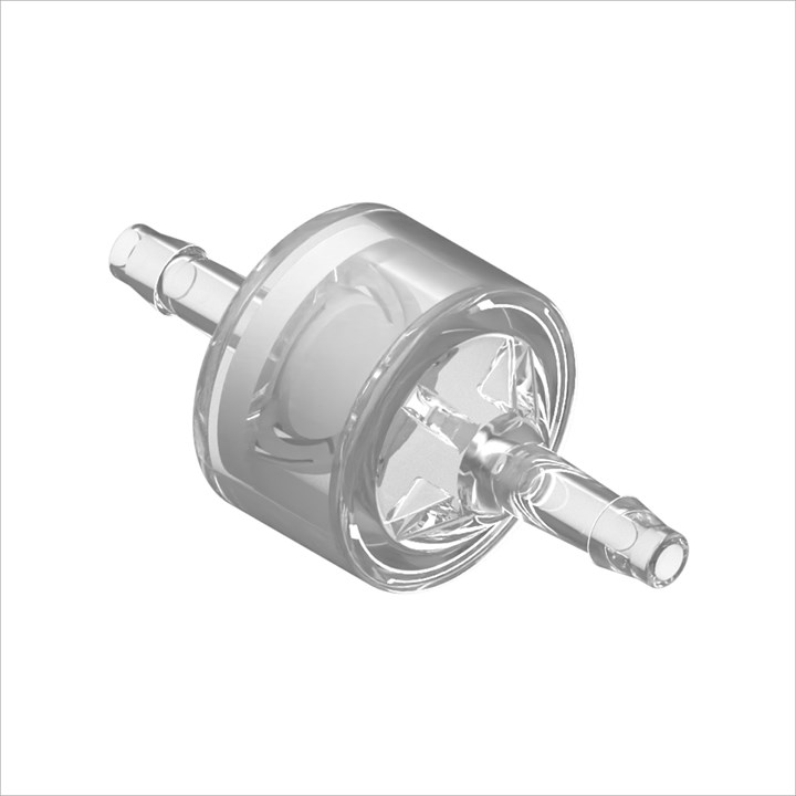 Acrylic High Flow Check Valve, Silicone Seal, 1/8" Barb