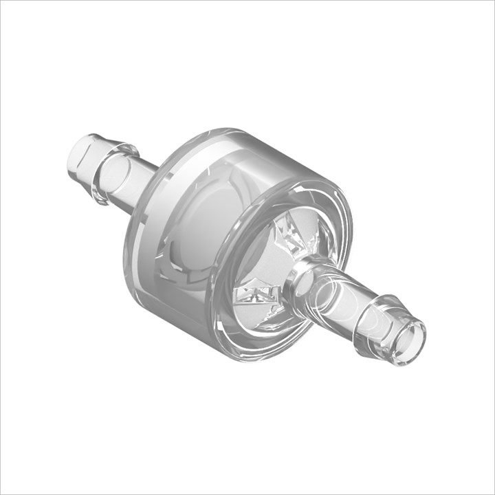 Acrylic High Flow Check Valve, Silicone Seal, 3/16" Barb