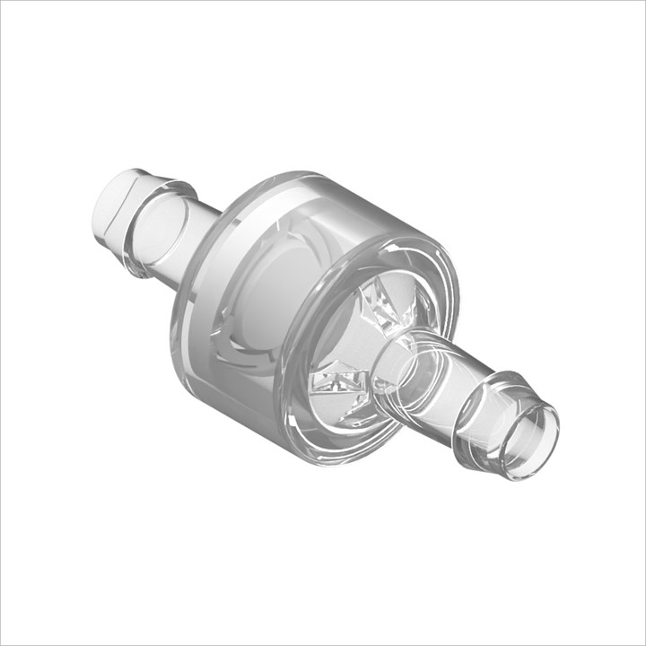 Acrylic High Flow Check Valve, Silicone Seal, 1/4" Barb
