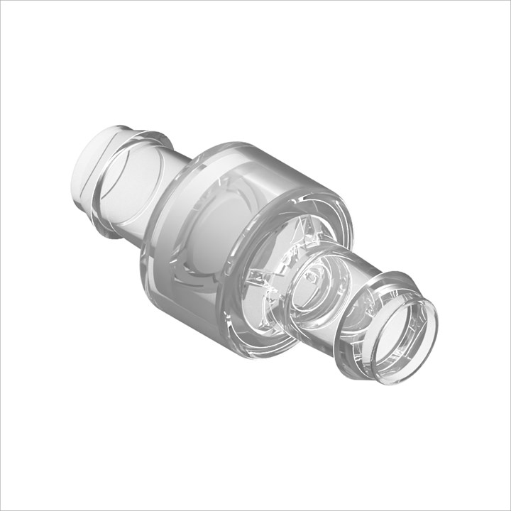 Acrylic High Flow Check Valve, Silicone Seal, 3/8" Barb