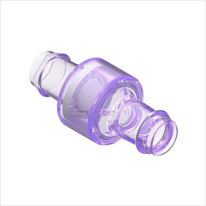 Radiation Stable Polycarbonate High Flow Check Valve, Silicone Seal, 3/8" Barb