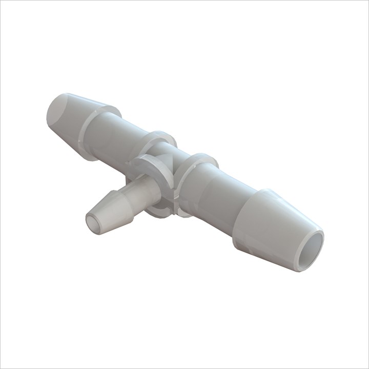 Tee Reducing Connector with 1/4" Barbs to 1/8" Barb