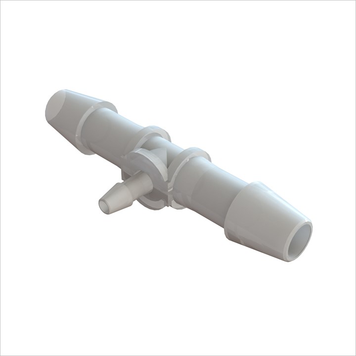 Tee Reducing Connector with 1/4" Barbs to 3/32" Barb