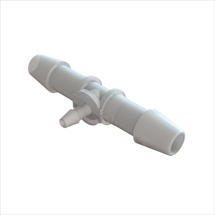 Tee Reducing Connector with 1/4" to 3/32" Barbs (6.25mm to 2.25mm) ID Tubing - Kynar 1000HD