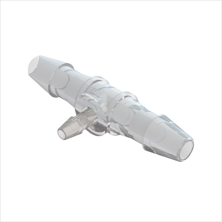 Tee Reducing Connector with 1/8" Barbs to 1/16" Barb -Animal Free Polypropylene