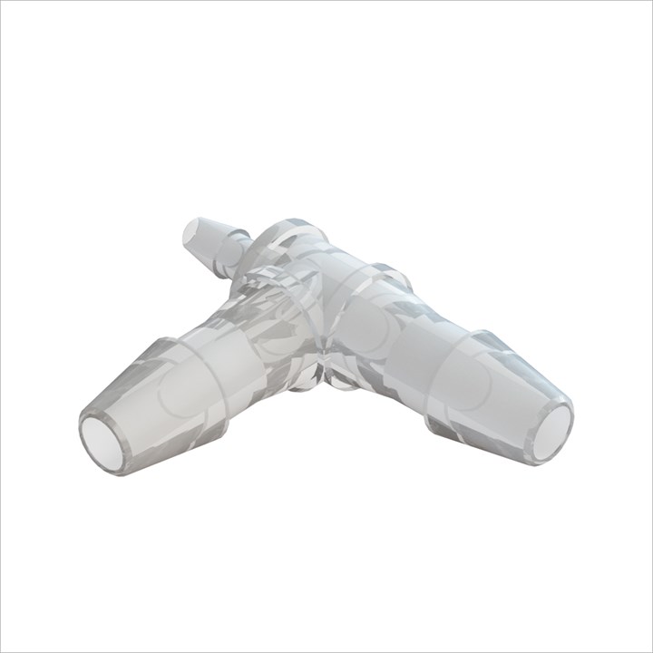 Tee Reducing Connector with 1/8" Barbs to 1/16" Barb -Animal Free Polypropylene