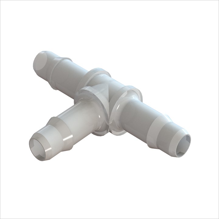 Tee Connector with Rigid 1/8" Barbs (3mm) ID Tubing - Kynar 1000HD